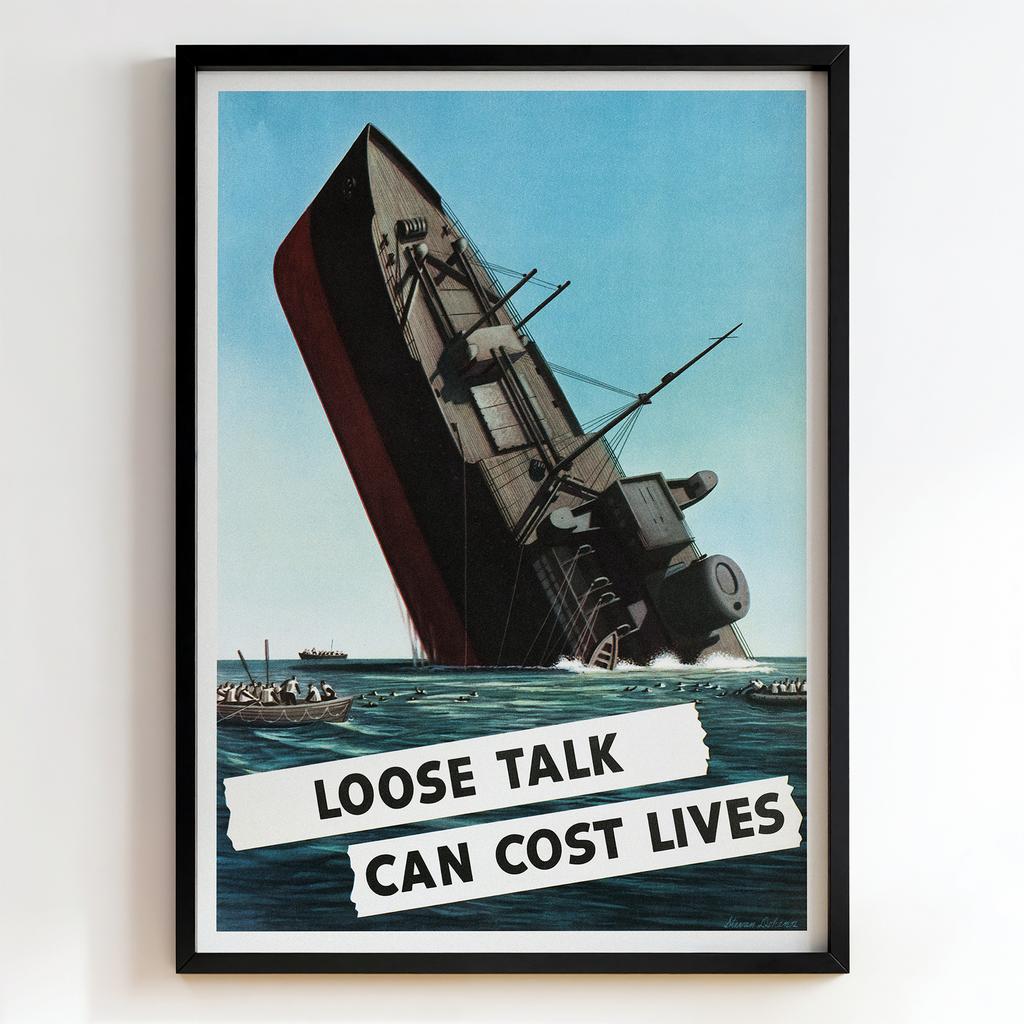 Ретро постер "Loose Talk Can Cost Lives – WWII Propaganda – Bryan Adams (1940s)"