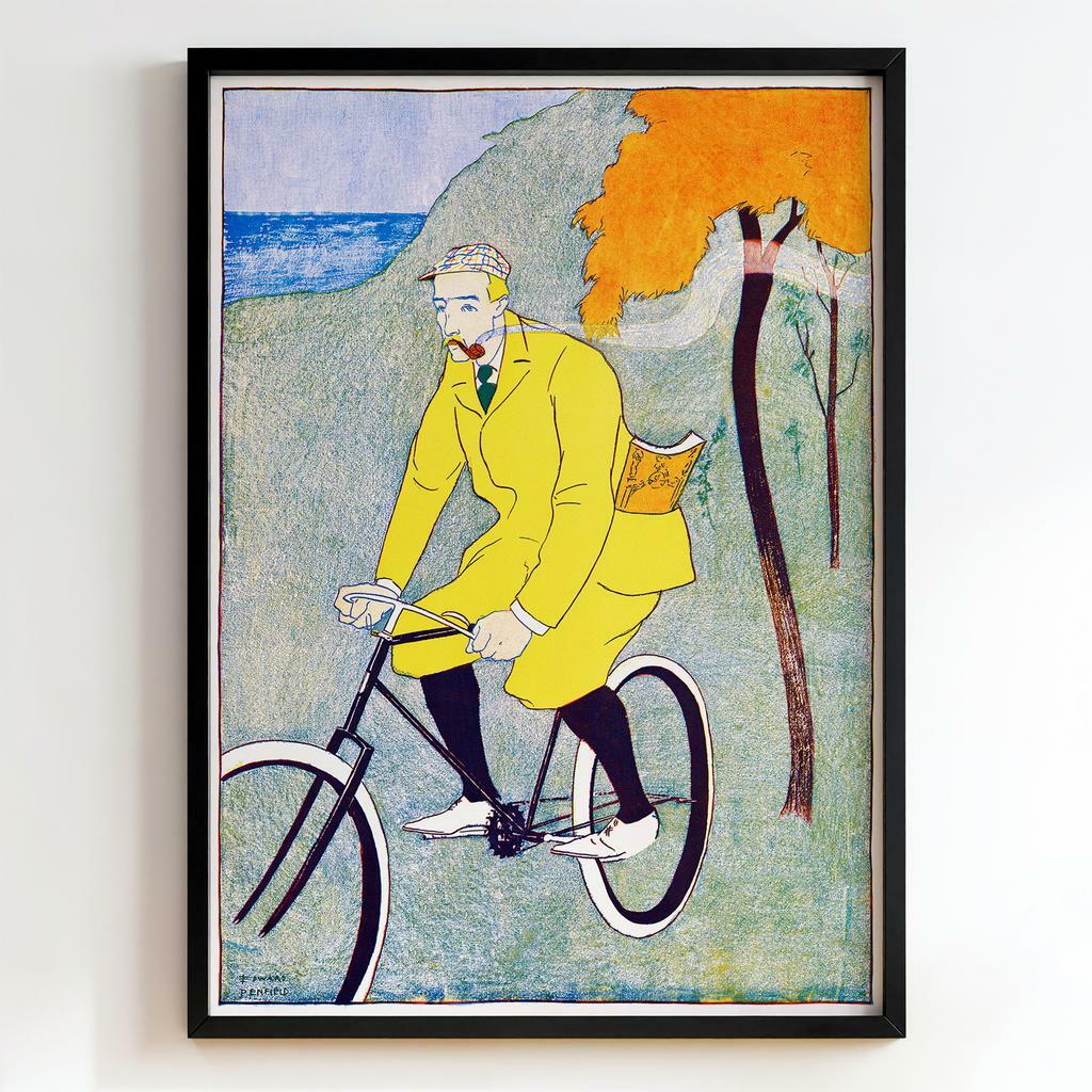 Ретро постер "Man Riding Bicycle by the Sea – Edward Penfield (1900s)"
