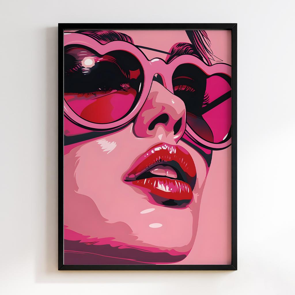 Постер Woman Pink Heart Glasses