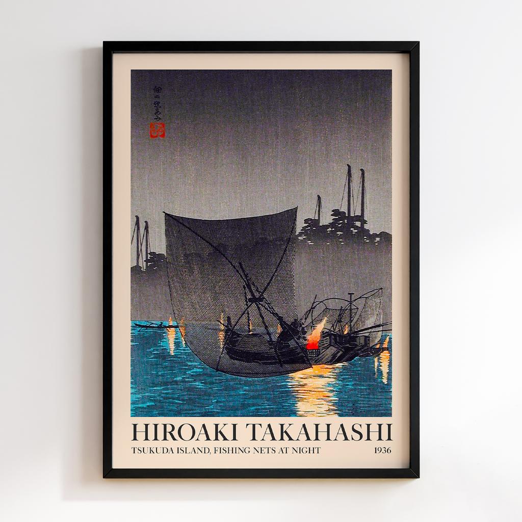Постер Хіроакі Шьотей Такахасі Hiroaki Takahashi Tsukuda Island, Fishing Nets at Night (1936) #2