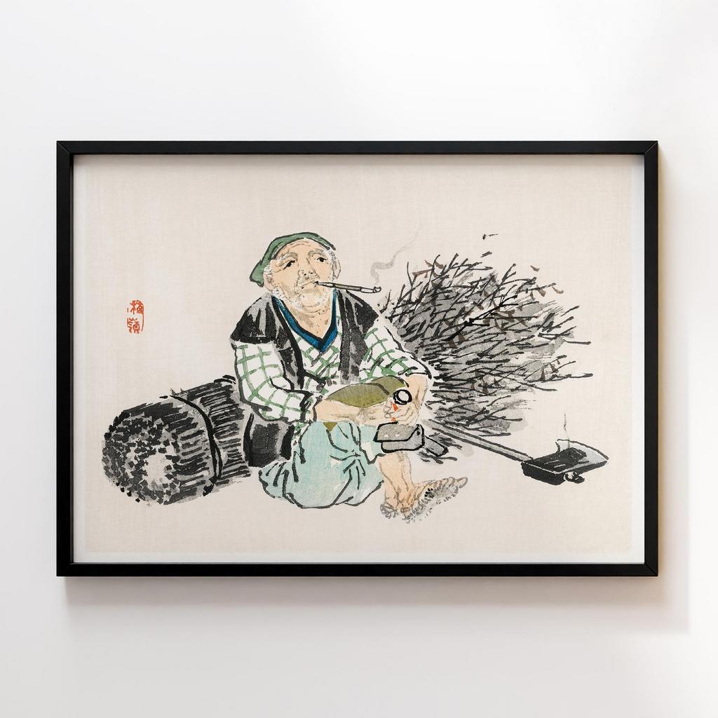 Постер Kono Bairei Smoking Farmer With Branches