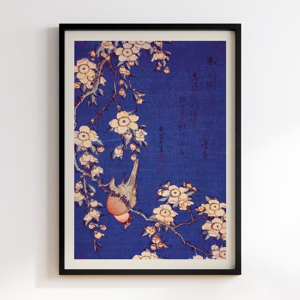Постер Katsushika Hokusai Ullfinch and Weeping Cherry Blossoms #01