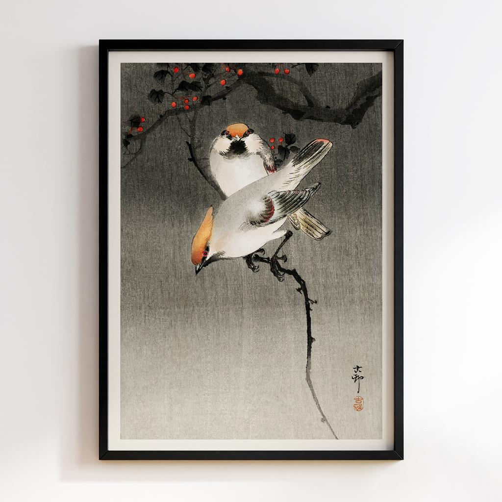 Постер Bohemian waxwing birds (1900-1930) by Ohara Koson (1877-1945)