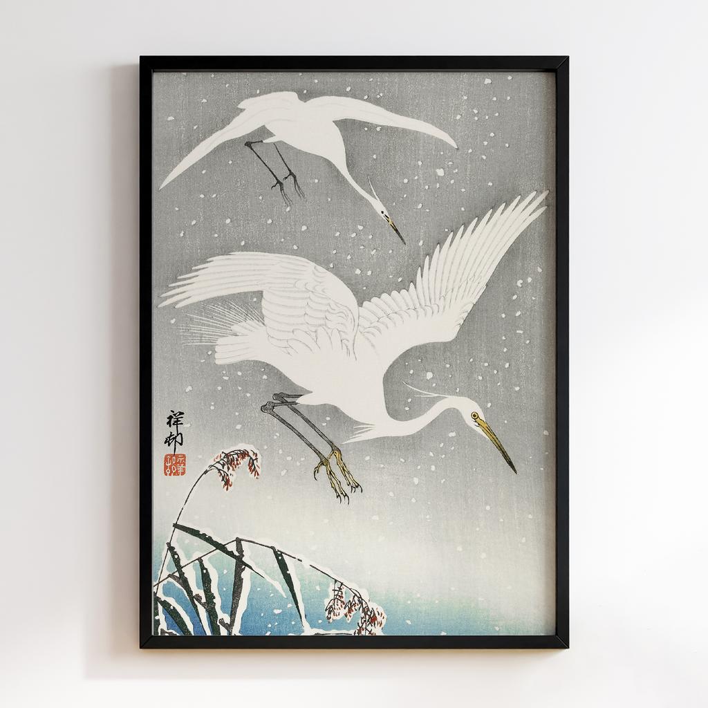 Постер Descending egrets in snow (1925 - 1936) by Ohara Koson (1877-1945)