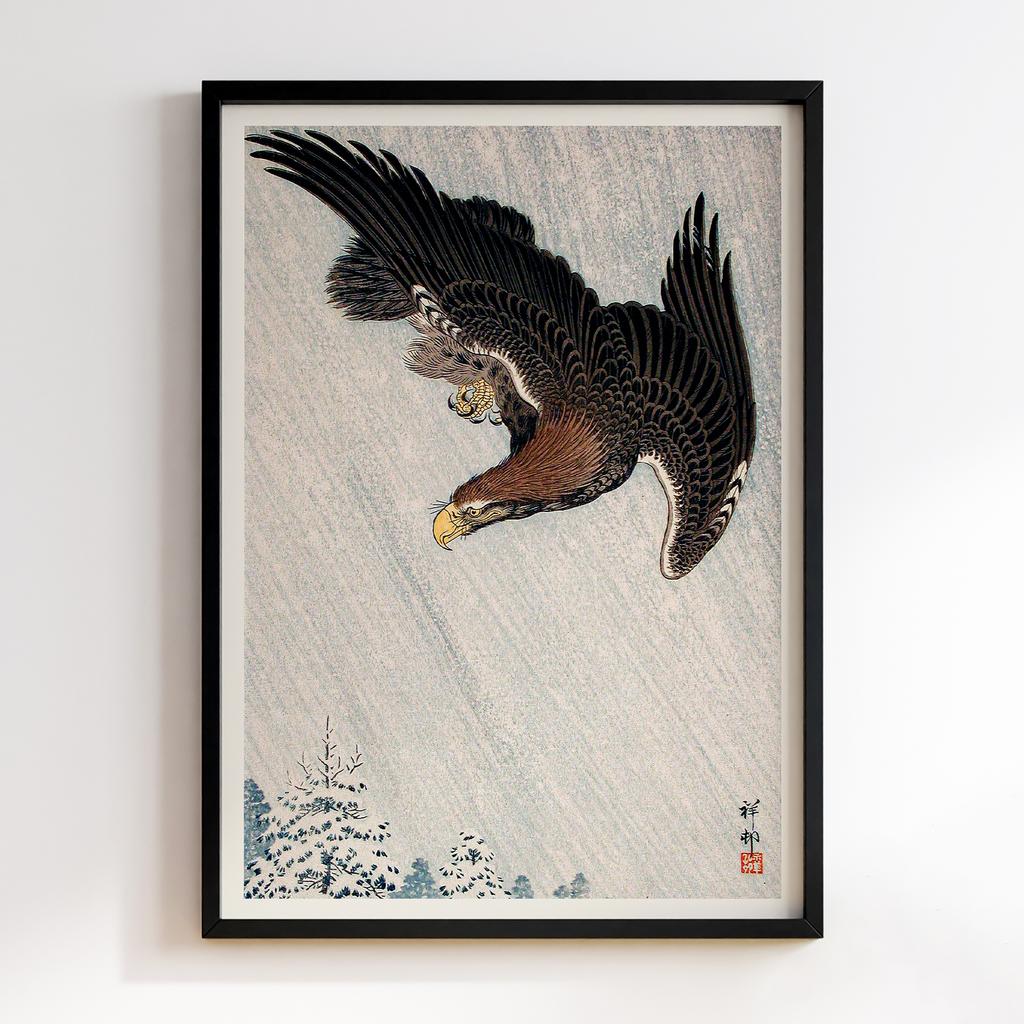 Постер Eagle Flying in Snow (1933) by Ohara Koson