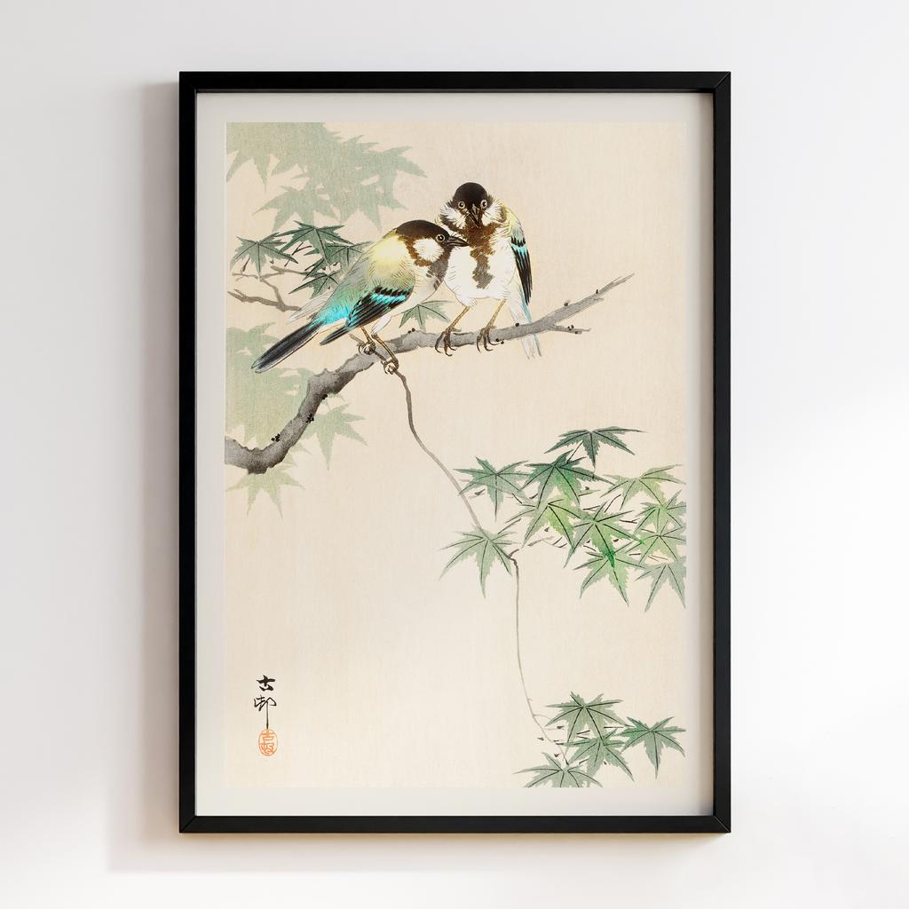 Постер Great tits on maple branch (1900 - 1936) by Ohara Koson (1877-1945)