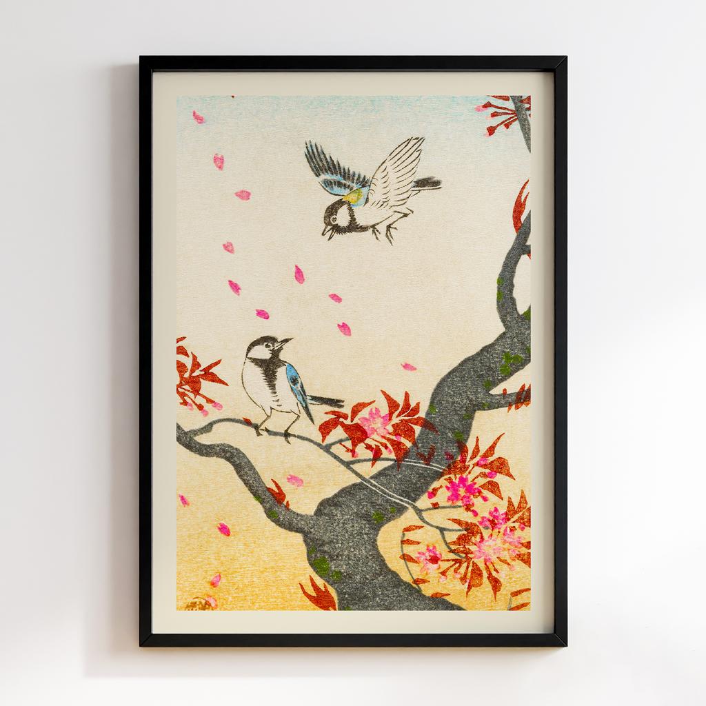 Постер Two great tits at blossoming tree (1925 - 1936) by Ohara Koson (1877-1945)