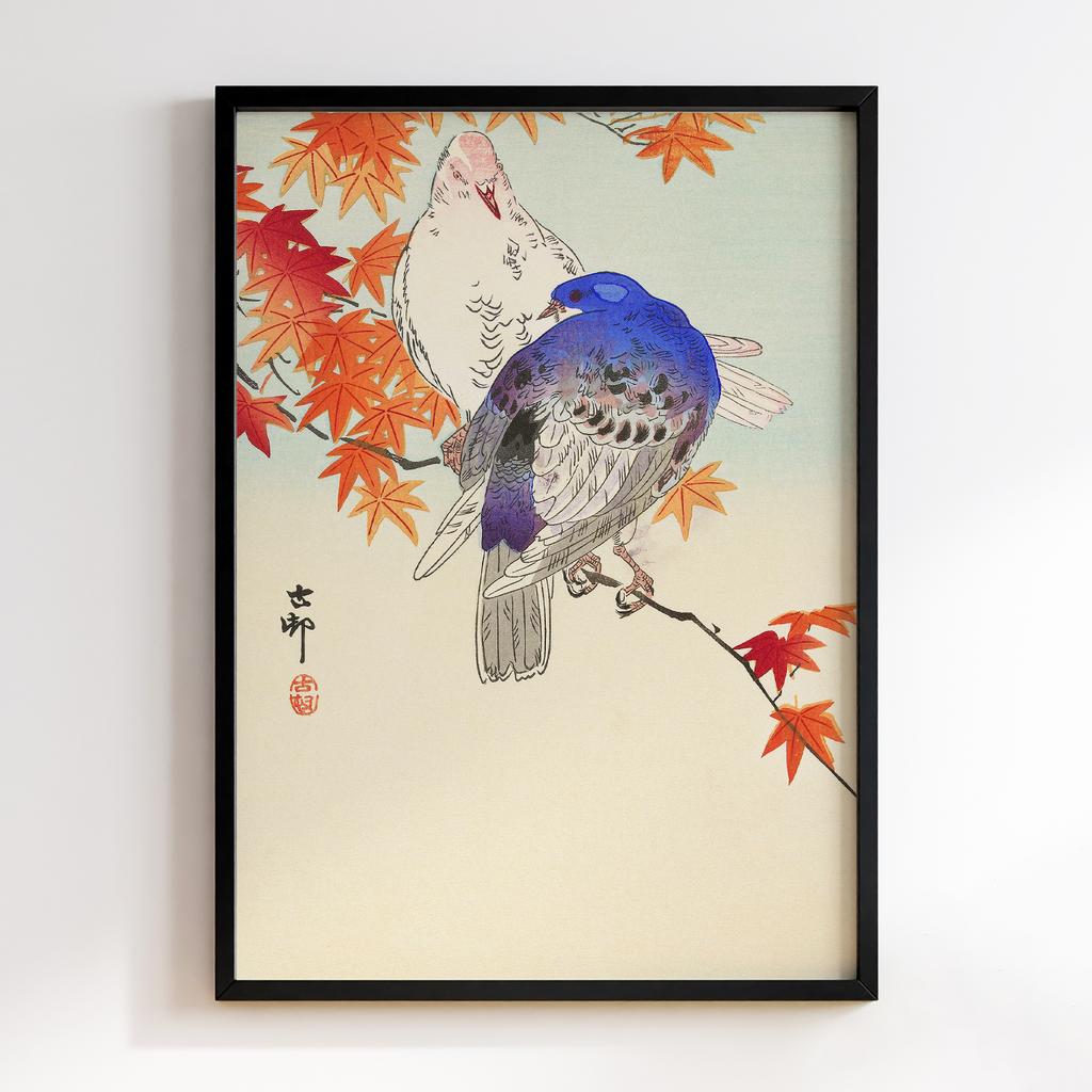 Постер Two pigeons on autumn branch (1900 - 1936) by Ohara Koson (1877-1945)