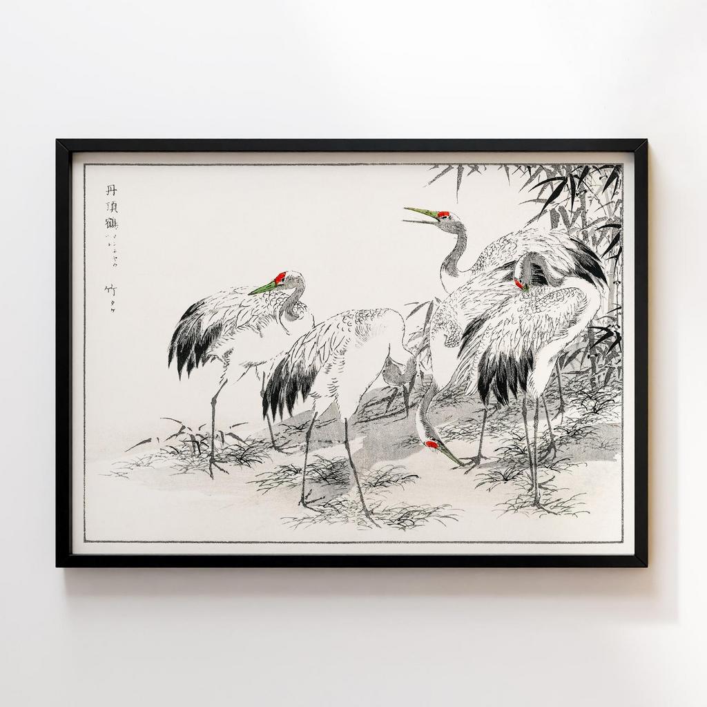 Постер Japanese Crane and Bamboo illustration by Numata Kashu