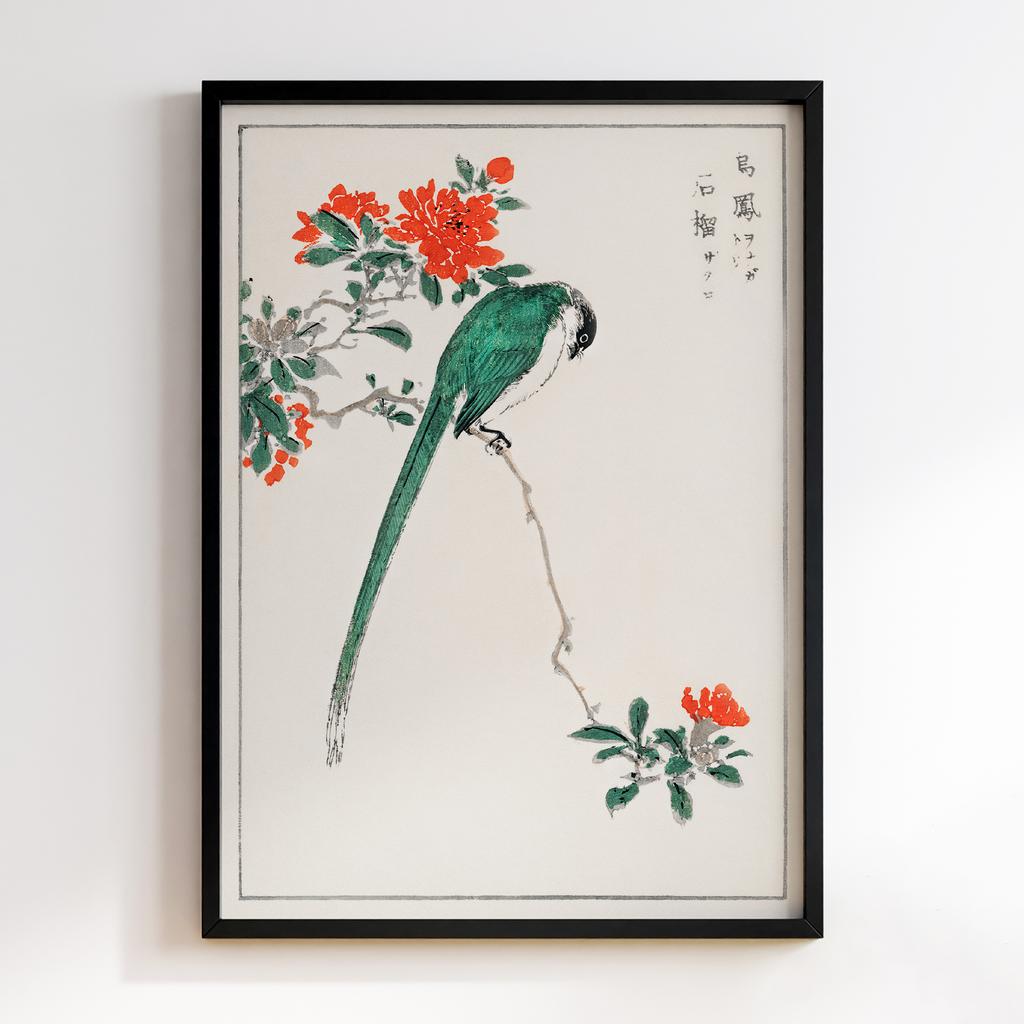 Постер Japanese Long-tailed Tit and Pomegranate illustration by Numata Kashu