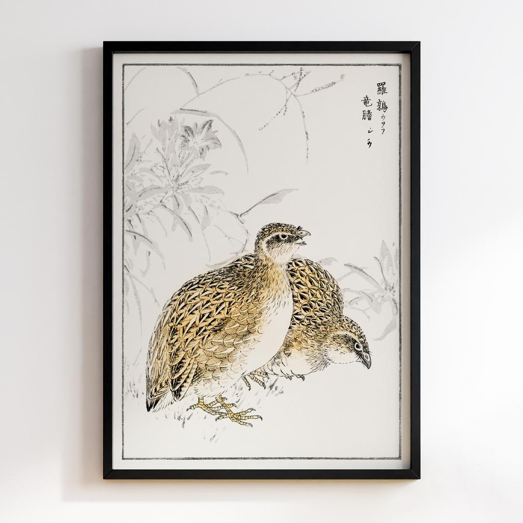 Постер Japanese Quail and Gentian illustration by Numata Kashu