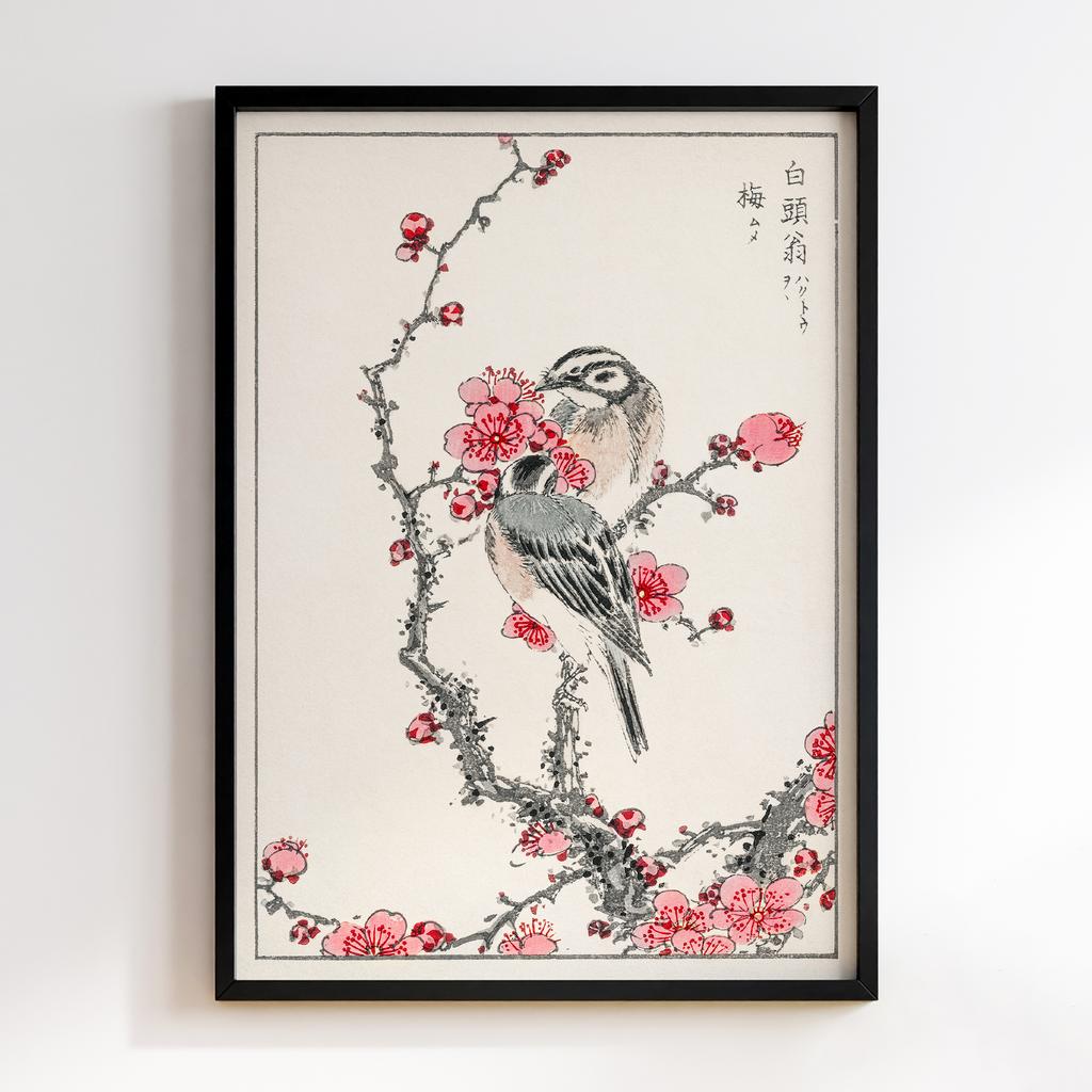 Постер Pine Bunting and Plum Tree illustration by Numata Kashu
