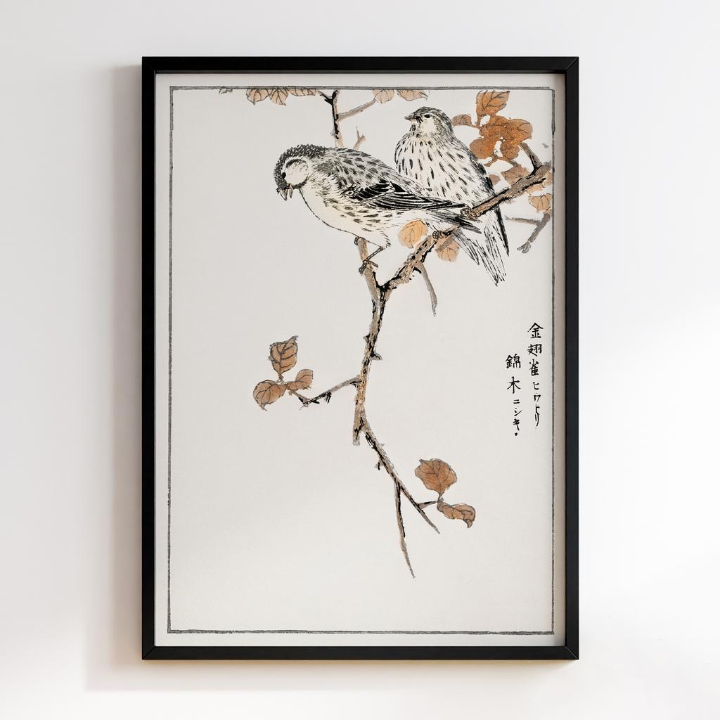 Постер Siskin and Euonymus Alata illustration by Numata Kashu