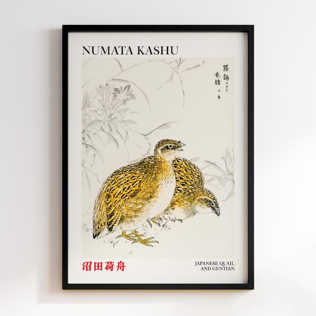 Постер Japanese Quail and Gentian illustration by Numata Kashu