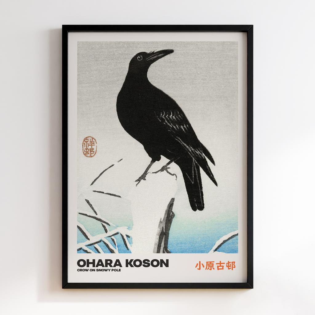 Постер CROW ON SNOWY POLE by Ohara Koson