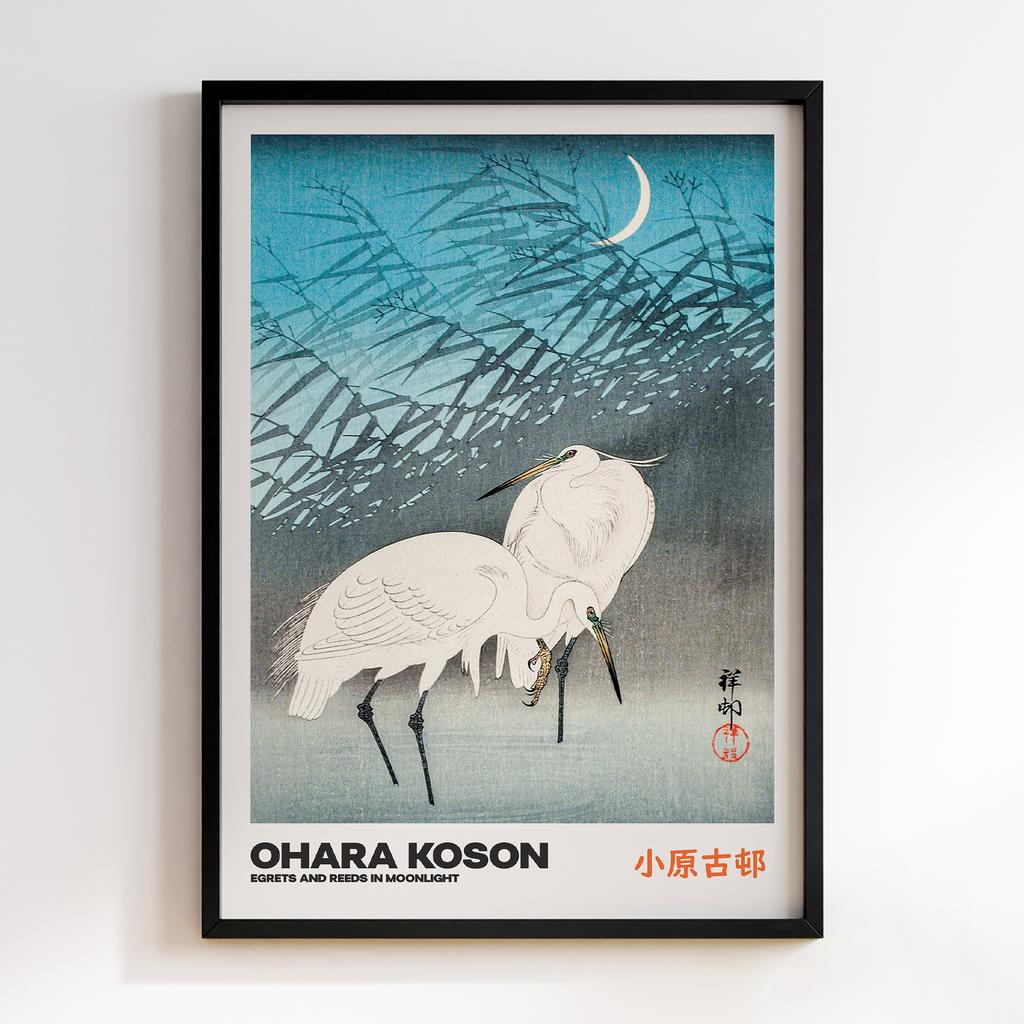 Постер EGRETS AND REEDS IN MOONLIGHT by Ohara Koson