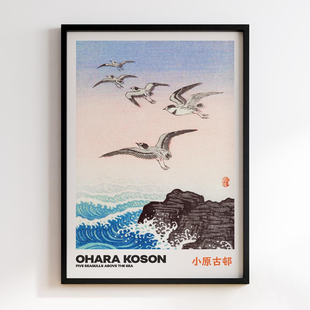 Постер FIVE SEAGULLS ABOVE THE SEA by Ohara Koson