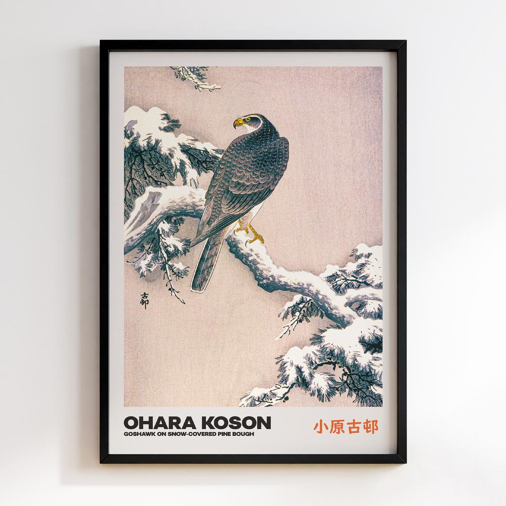 Постер GOSHAWK ON SNOW-COVERED PINE BOUGH by Ohara Koson