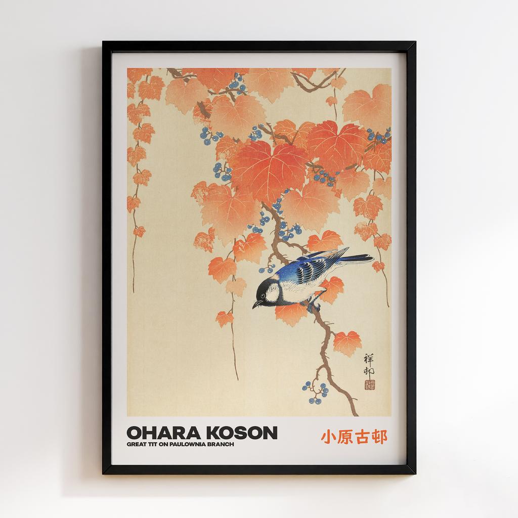 Постер GREAT TIT ON PAULOWNIA BRANCH by Ohara Koson
