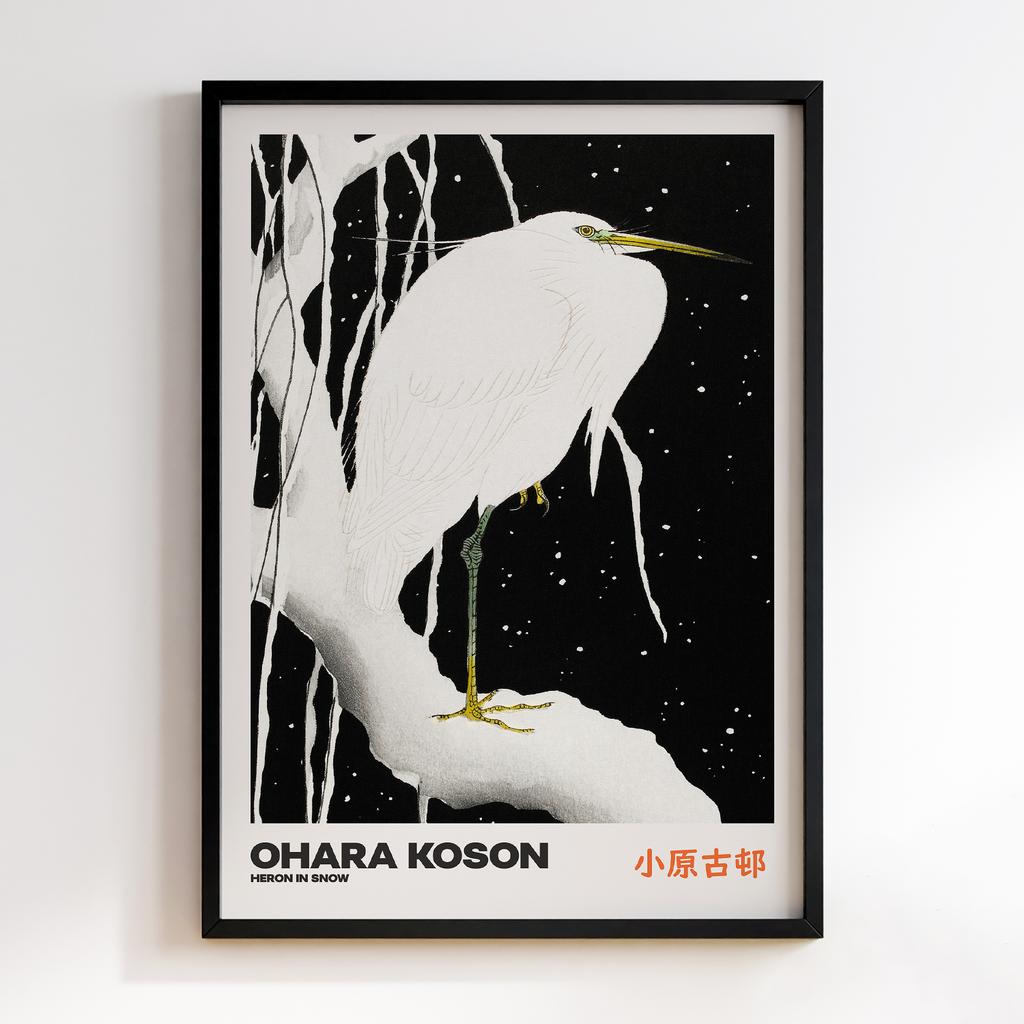 Постер HERON IN SNOW by Ohara Koson