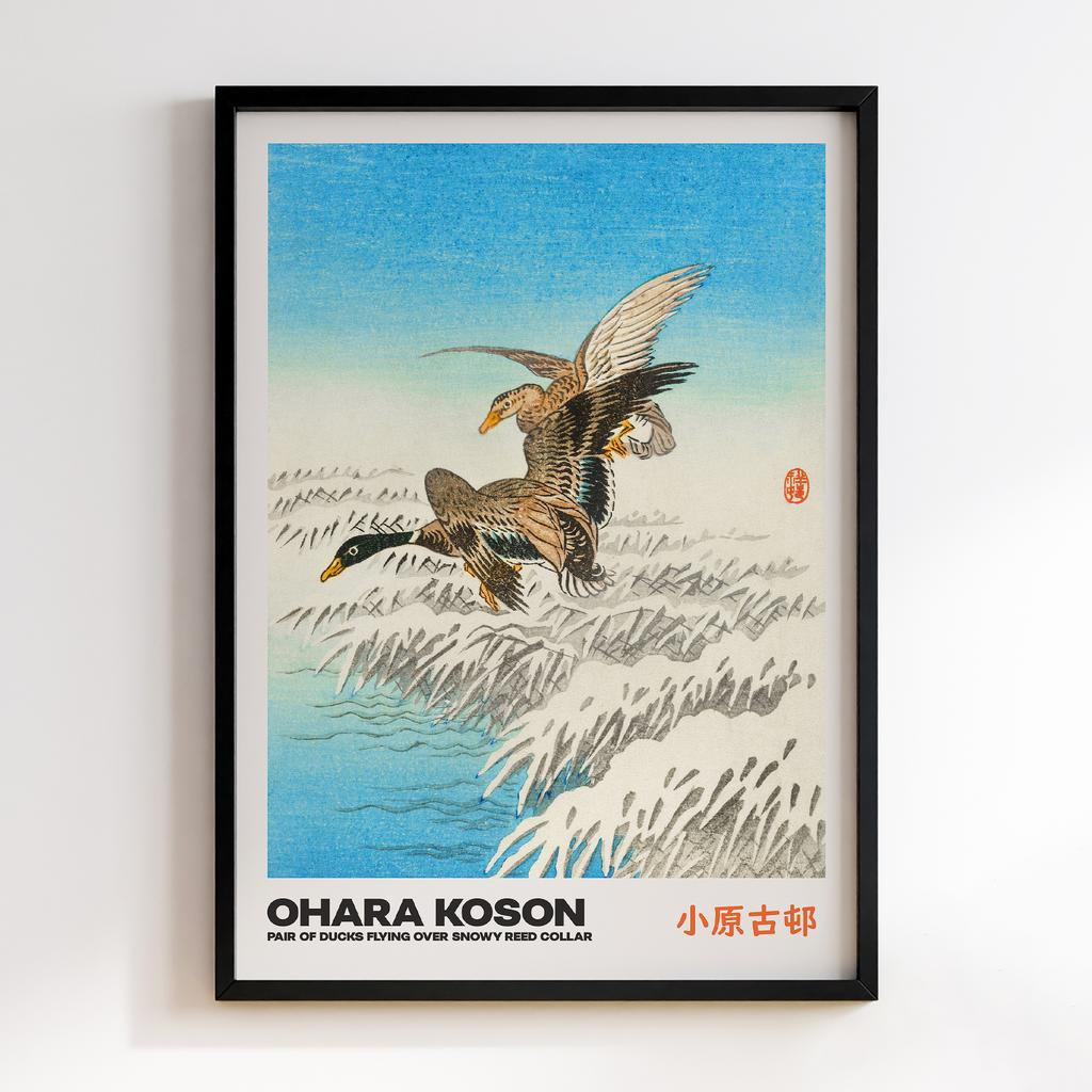 Постер PAIR OF DUCKS FLYING OVER SNOWY REED COLLAR by Ohara Koson