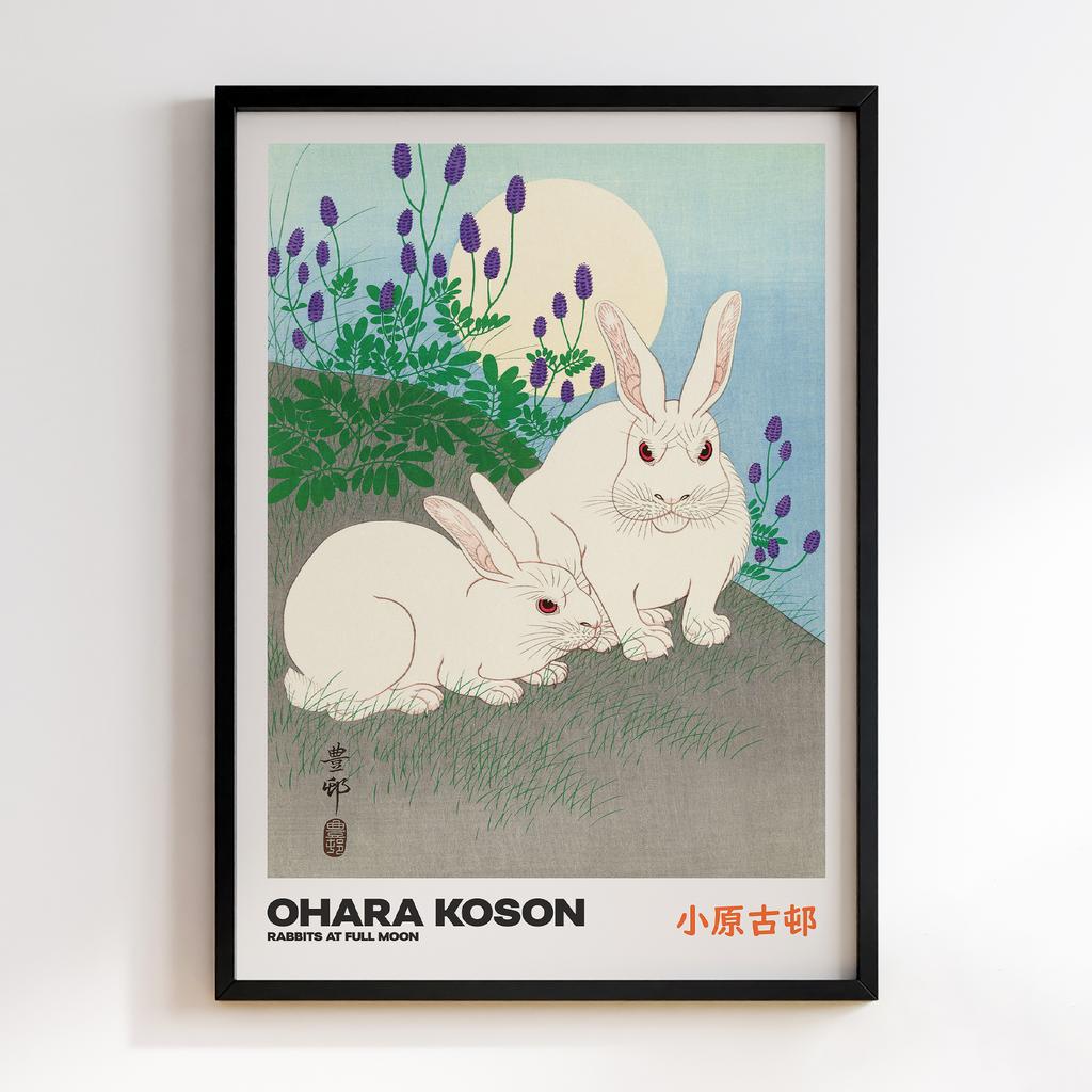 Постер RABBITS AT FULL MOON by Ohara Koson