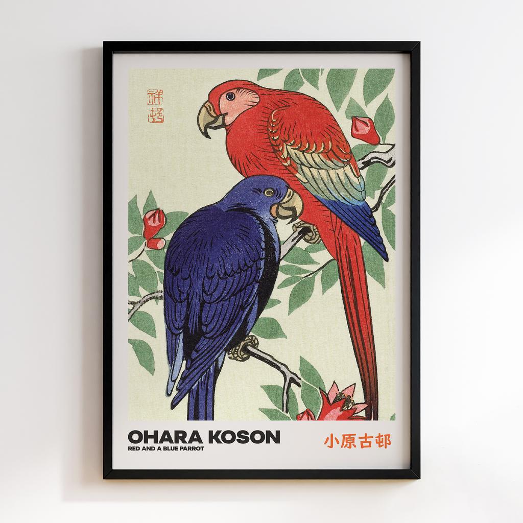 Постер RED AND A BLUE PARROT by Ohara Koson