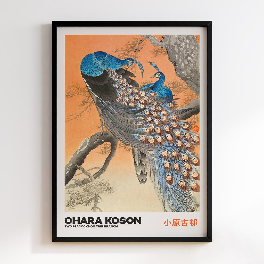 Постер TWO PEACOCKS ON TREE BRANCH by Ohara Koson