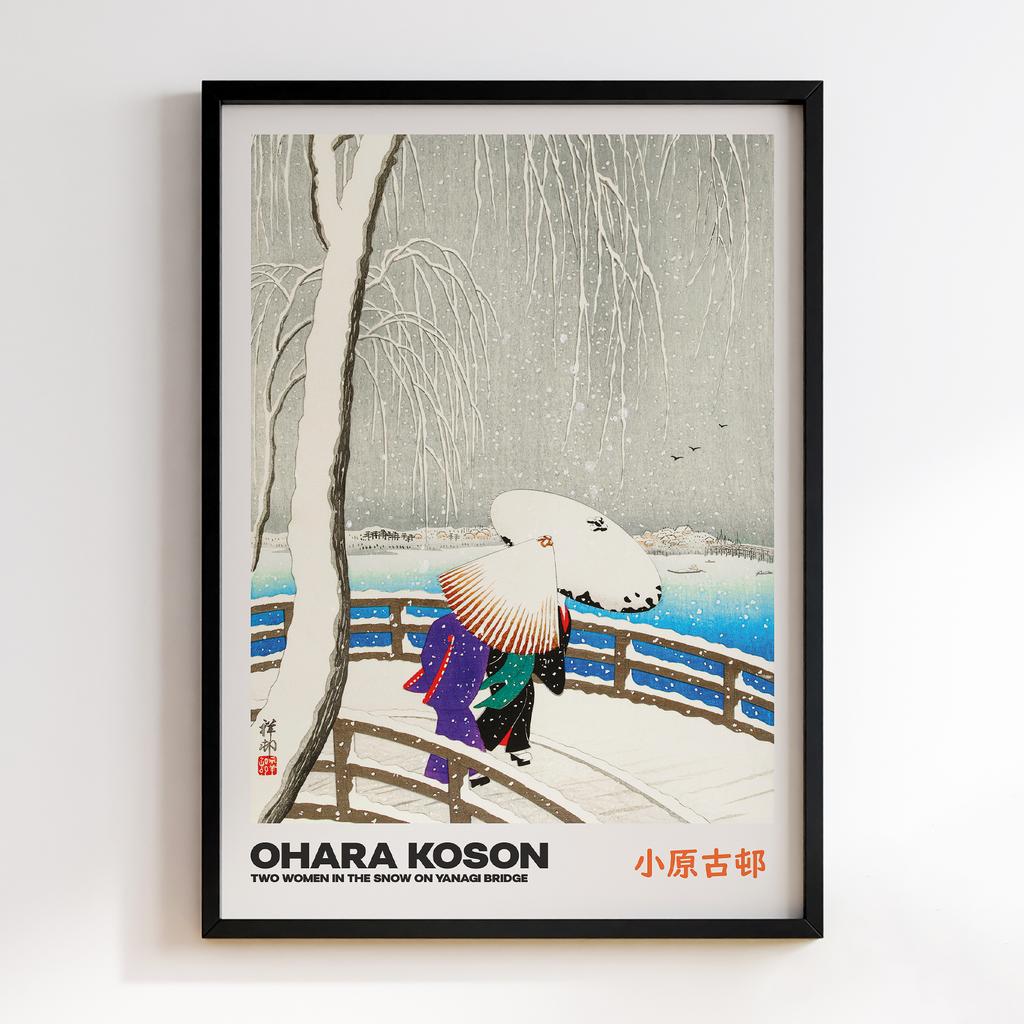 Постер TWO WOMEN IN THE SNOW ON YANAGI BRIDGE by Ohara Koson