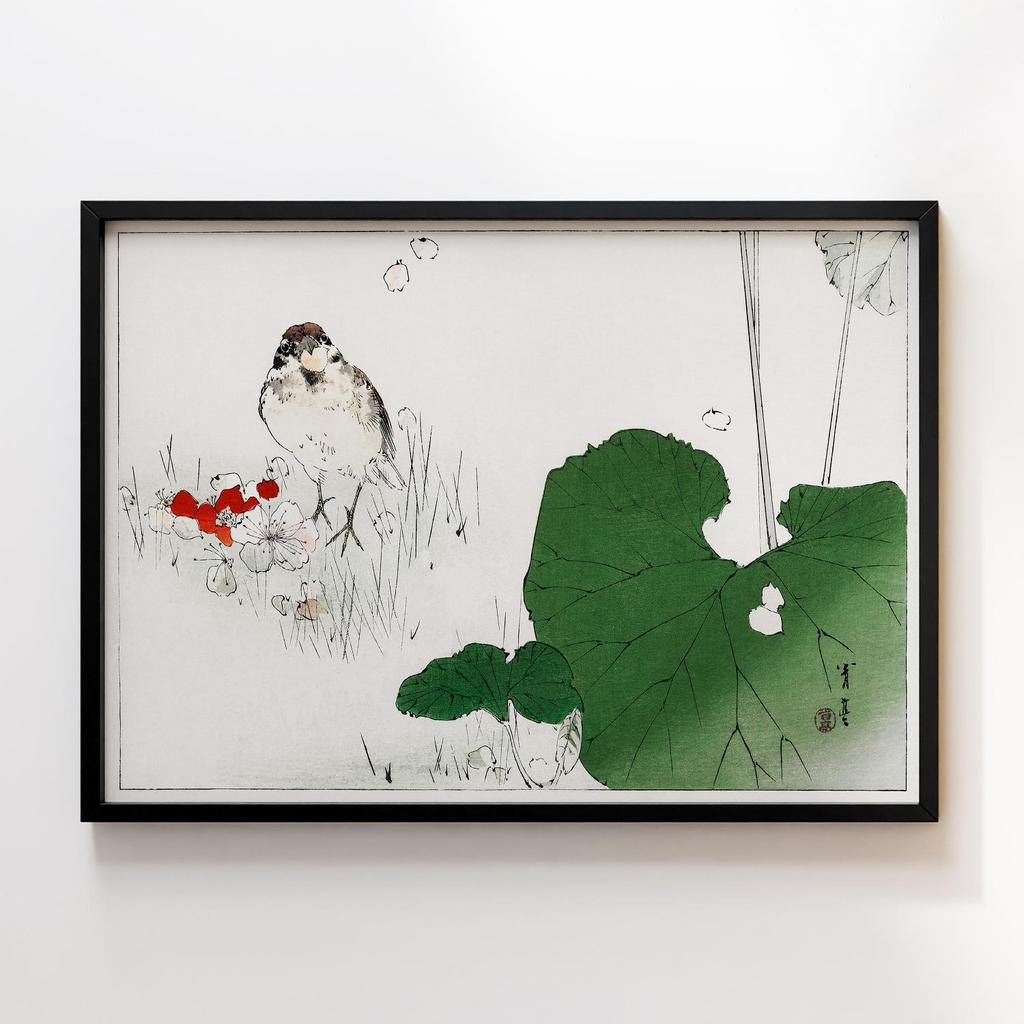 Постер Eurasian tree sparrow illustration from Bijutsu Sekai (1893-1896) by Watanabe Seitei