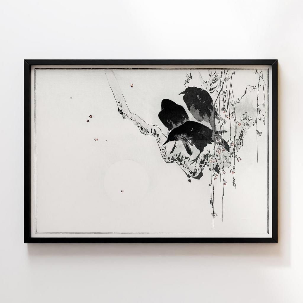 Постер Japanese crows perched on a branch. Illustration from Seitei Kacho Gafu (1890–1891) by Wantanabe Seitei