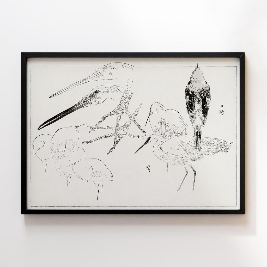 Постер Little egret and Daurian redstart. Illustration from Bijutsu Sekai (1893-1896) by Watanabe Seitei