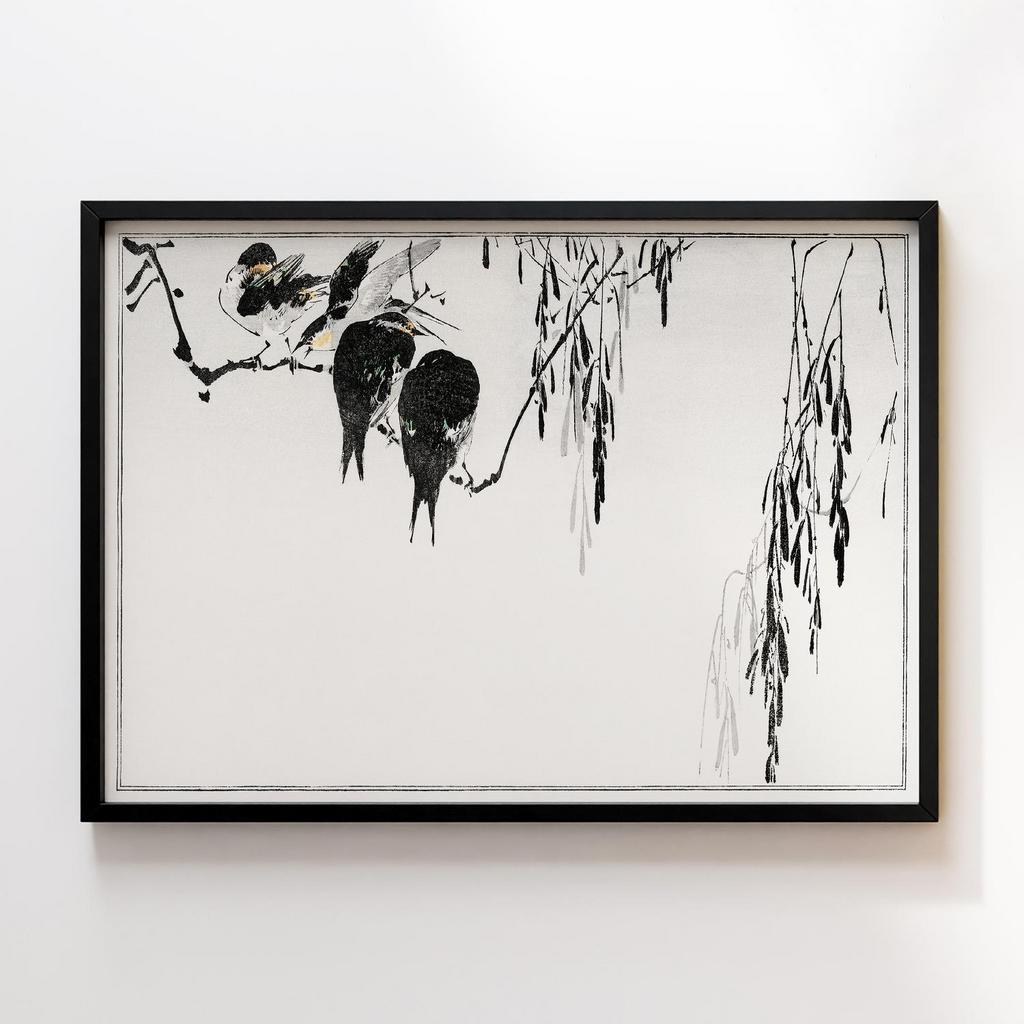 Постер Perched magpies. Illustration from Seitei Kacho Gafu (1890–1891) by Wantanabe Seitei