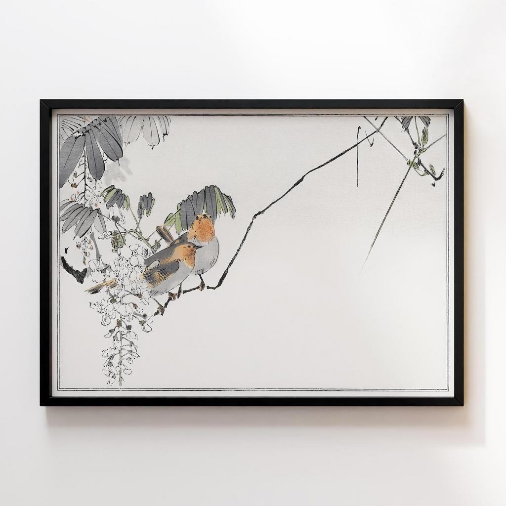 Постер Two sparrows perched on a branch. Illustration from Seitei Kacho Gafu (1890–1891) by Wantanabe Seitei