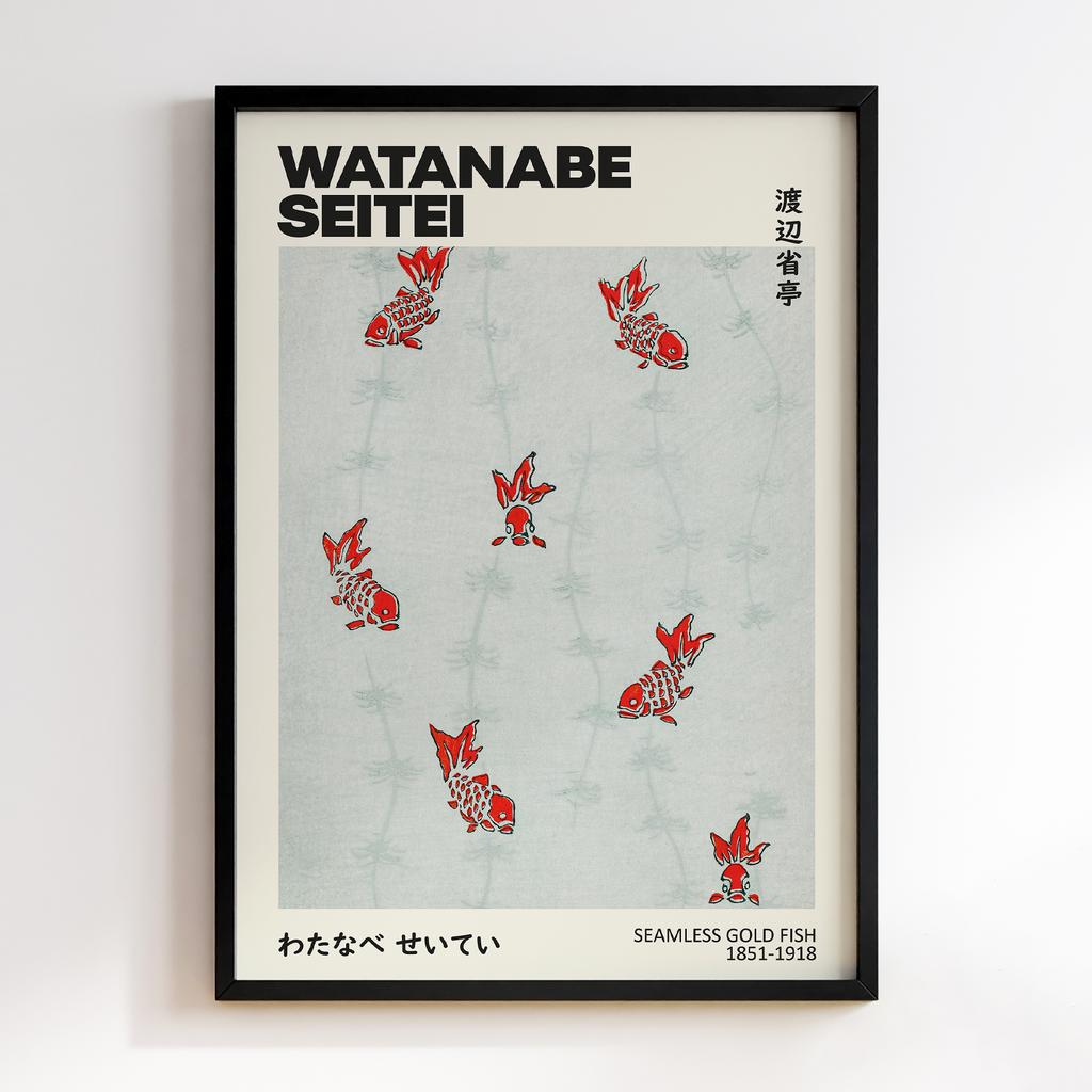 Постер Seamless gold fish illustration by Watanabe Seitei