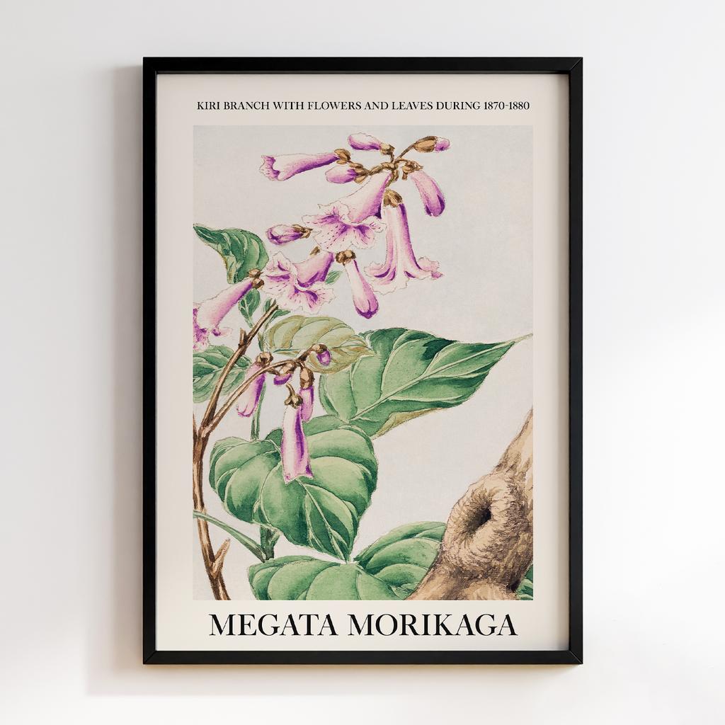 Постер Kiri branch with flowers and leaves during 1870–1880 by Megata Morikaga #02