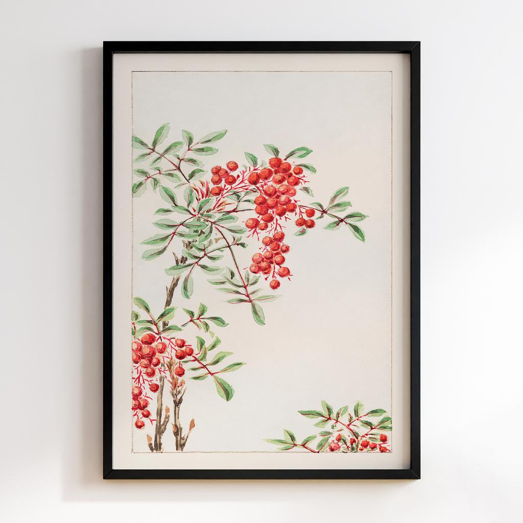 Постер Nandina bush with berries during 1870–1880 by Megata Morikaga #01
