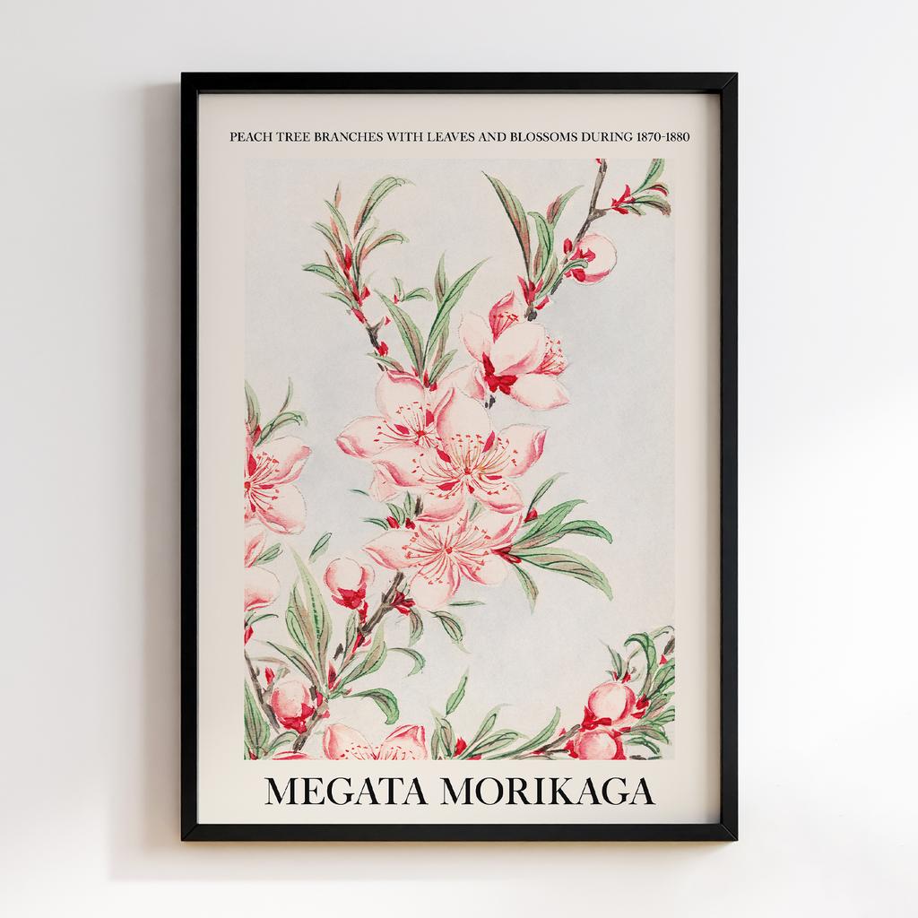 Постер Peach tree branches with leaves and blossoms during 1870–1880 by Megata Morikaga #02