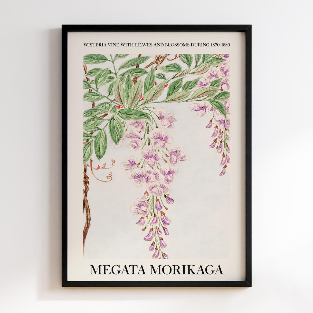 Постер Wisteria vine with leaves and blossoms during 1870–1880 by Megata Morikaga #02