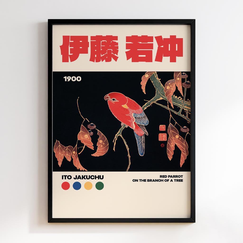 Постер Red Parrot on the Branch of a Tree (ca. 1900) by Ito Jakuchu #02
