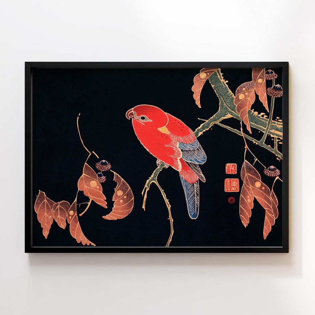 Постер Red Parrot on the Branch of a Tree (ca. 1900) by Ito Jakuchu #01