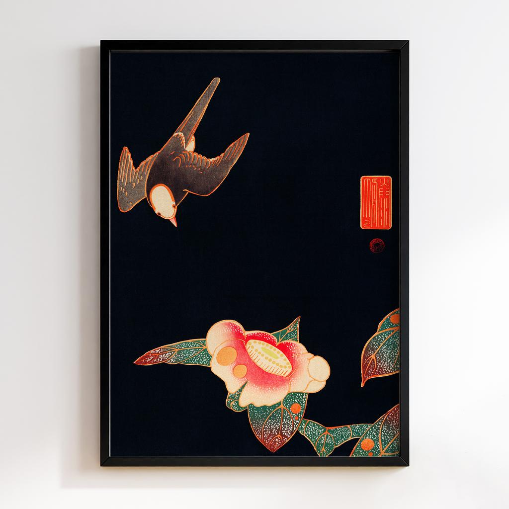 Постер Swallow and Camellia (ca. 1900) illustration by Ito Jakuchu #01