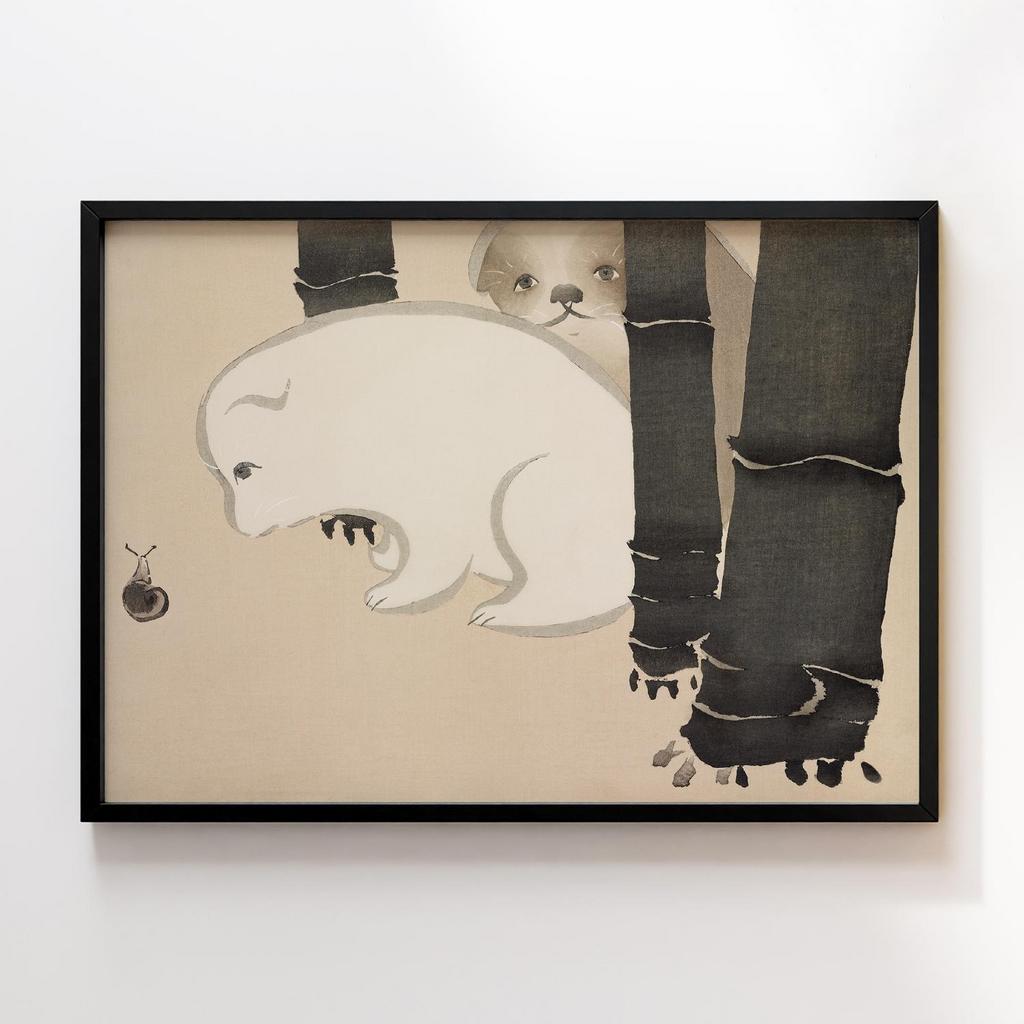 Постер Dog and snail from Momoyogusa–Flowers of a Hundred Generations (1909) by Kamisaka Sekka #1