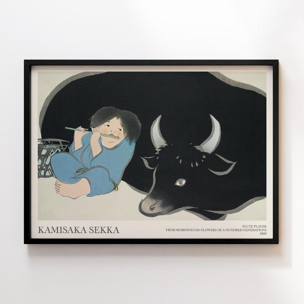 Постер Flute player from Momoyogusa–Flowers of a Hundred Generations (1909) by Kamisaka Sekka #2