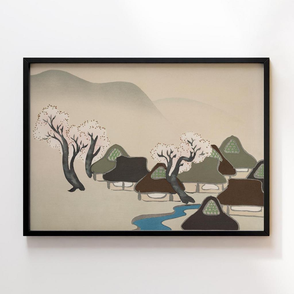 Постер Village with cherry blossoms from Momoyogusa–Flowers of a Hundred Generations (ca. 1909–1910) by Kamisaka Sekka #2