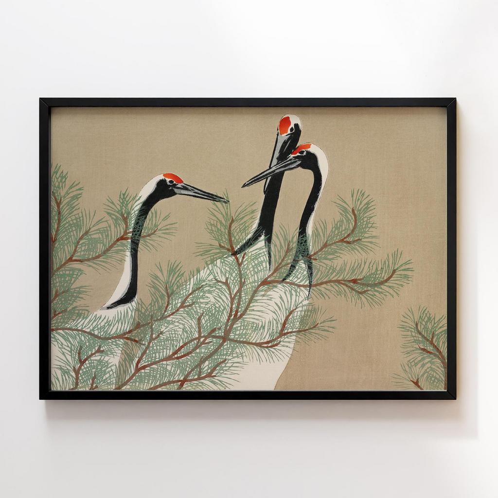 Постер Cranes from Momoyogusa–Flowers of a Hundred Generations (1909) by Kamisaka Sekka #001