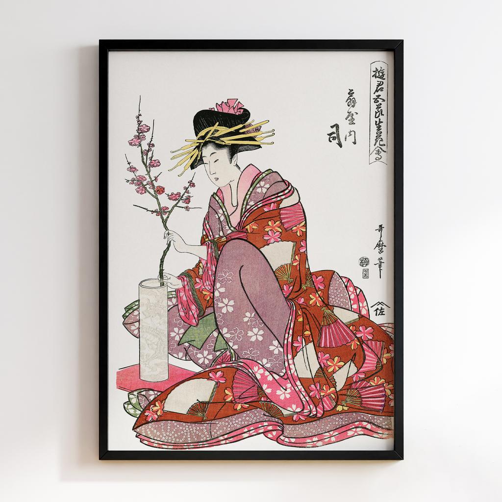 Постер Tsukasa of Ogiya (1805), vintage Japanese woman illustration by Kitagawa Utamaro