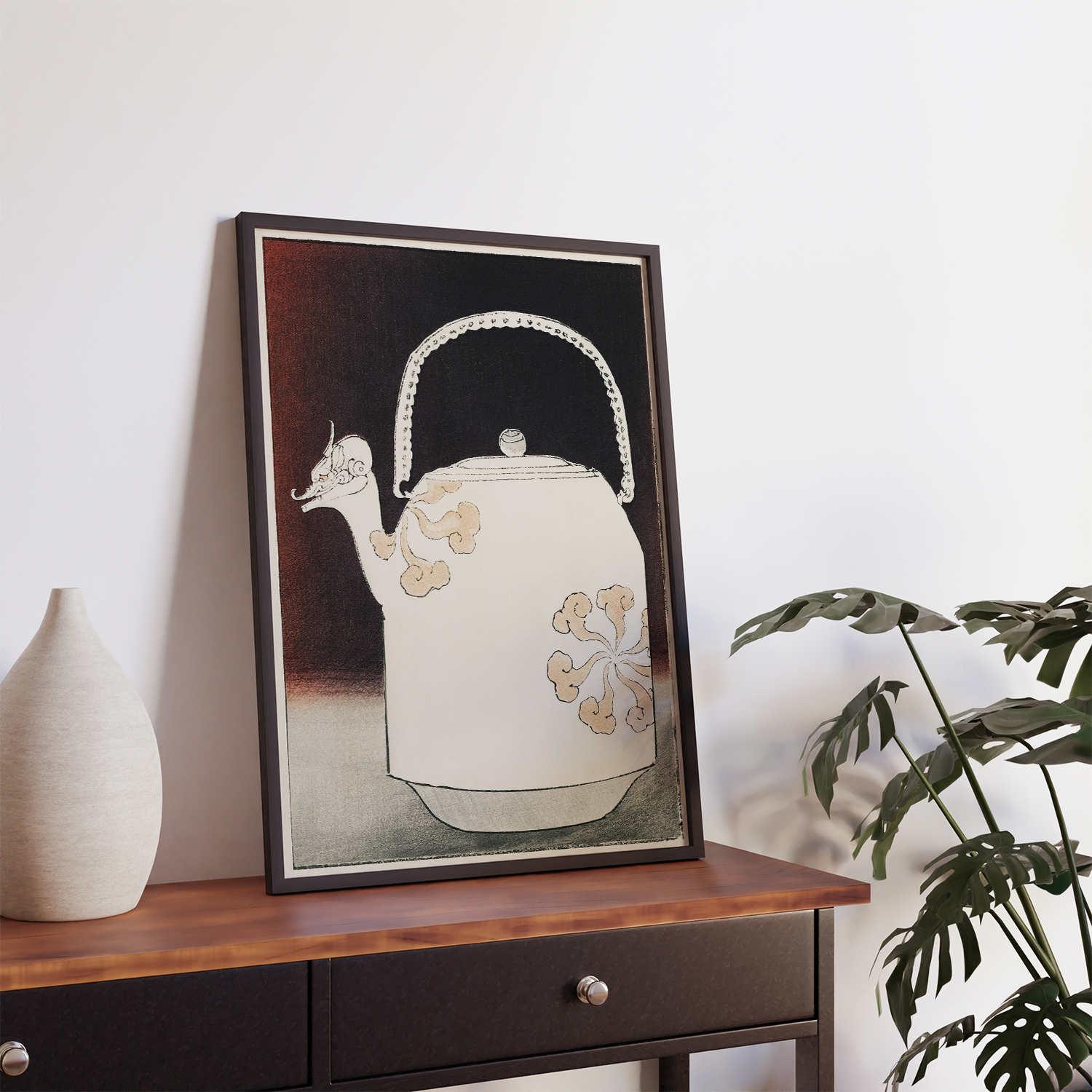 East Asian inspired kettle illustration by Watanabe Seitei