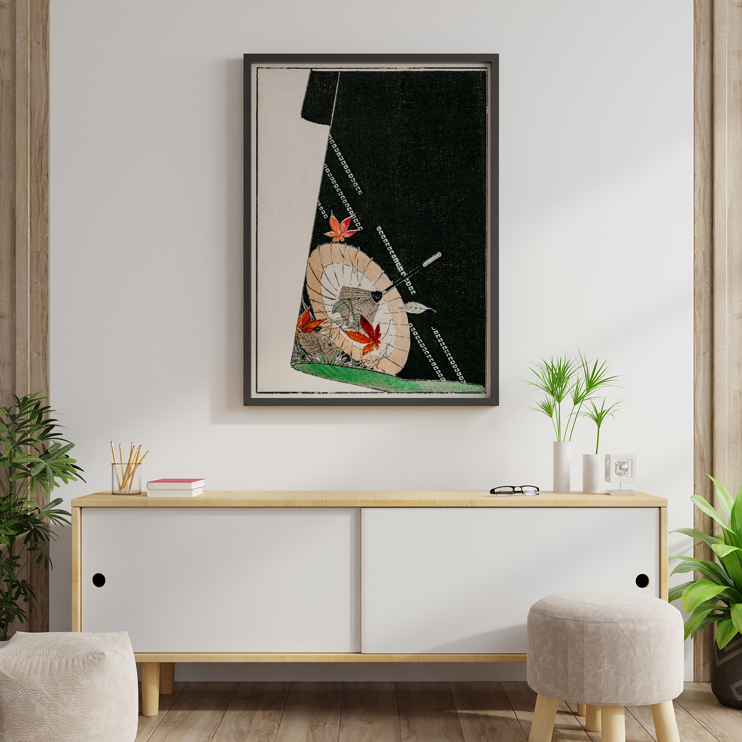 Parasol print on a Japanese robe illustration by Watanabe Seitei