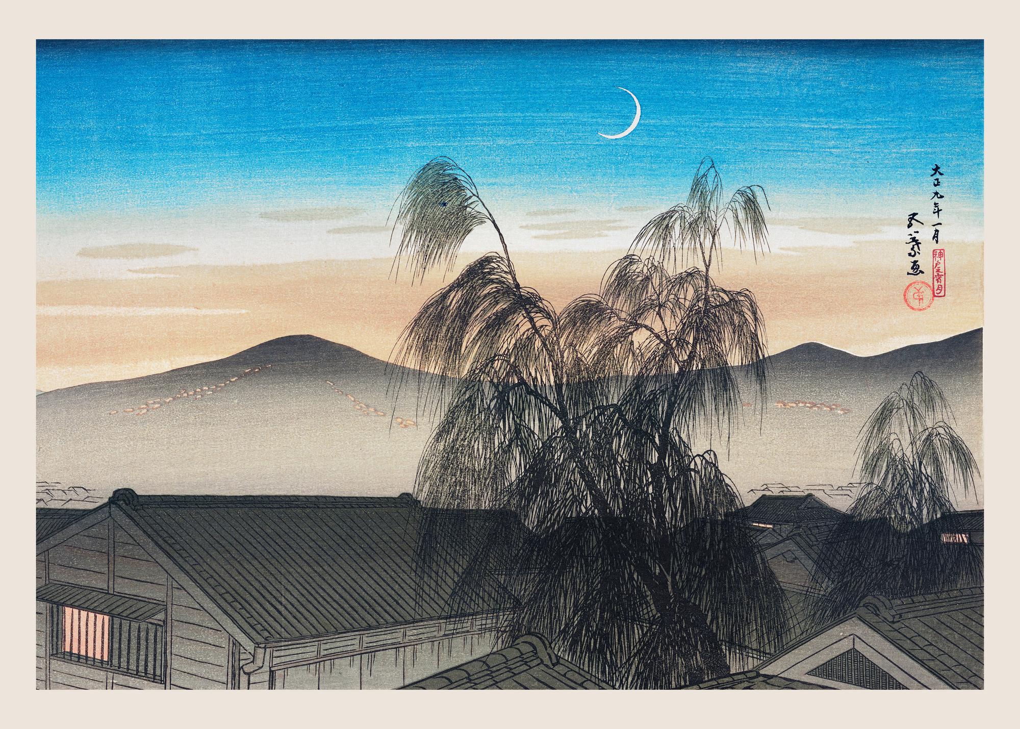 Evening Moon over Kobe (1920) by Goyo Hashiguchi